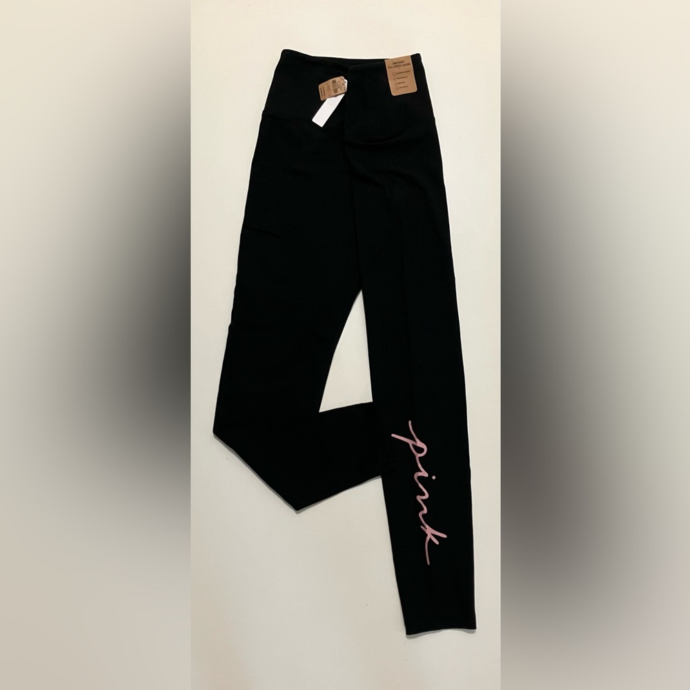 PINK Victoria's Secret Black Leggings with Pink Logo